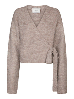 Ronia Fluffy Wrap Knit Cardigan - Beige Melange