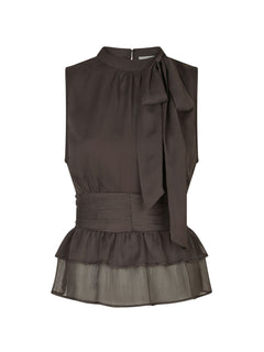 Ansol Solid Chiffon Top - Dark Brown