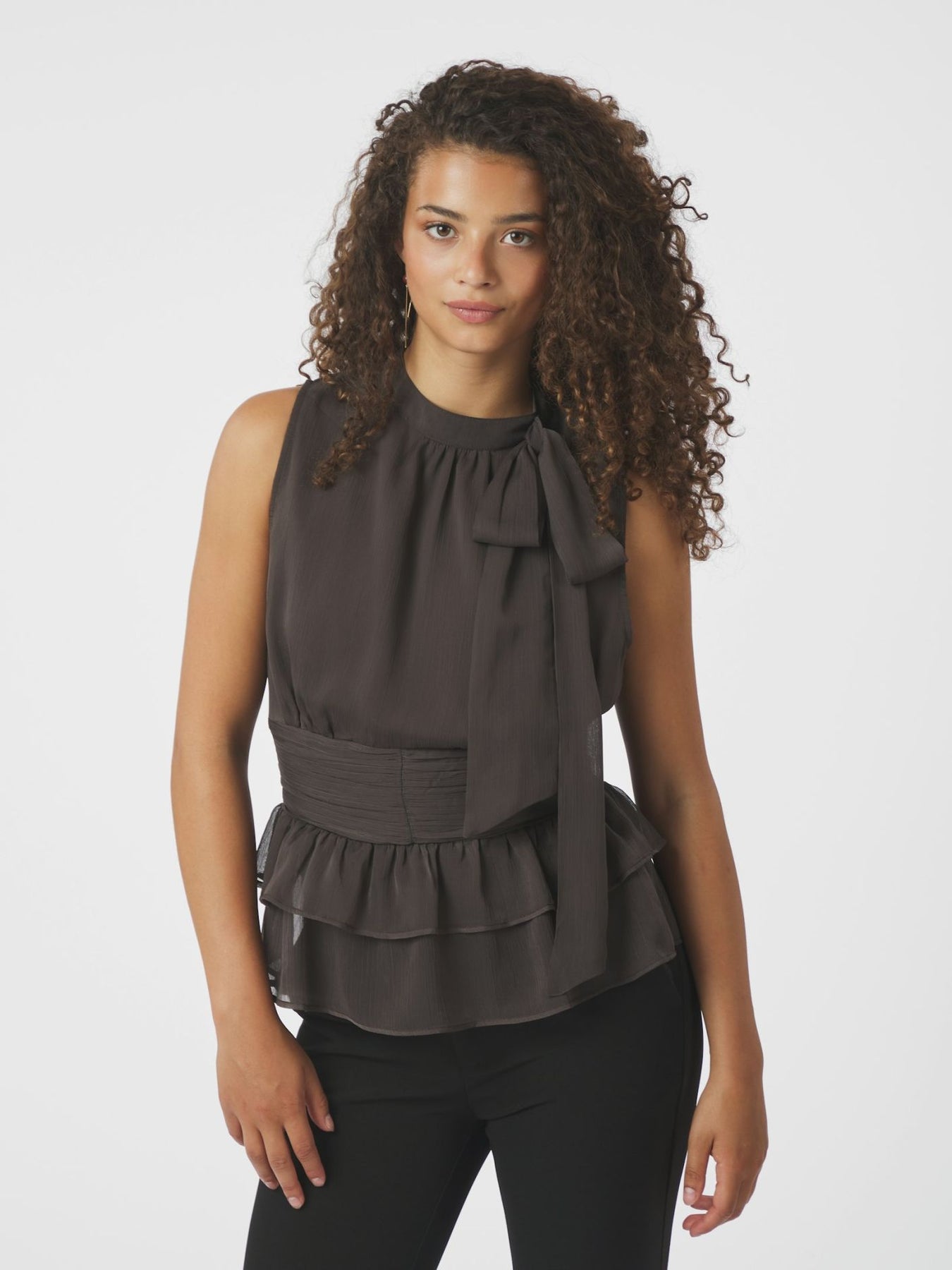 Ansol Chiffon Top - Mörkbrun