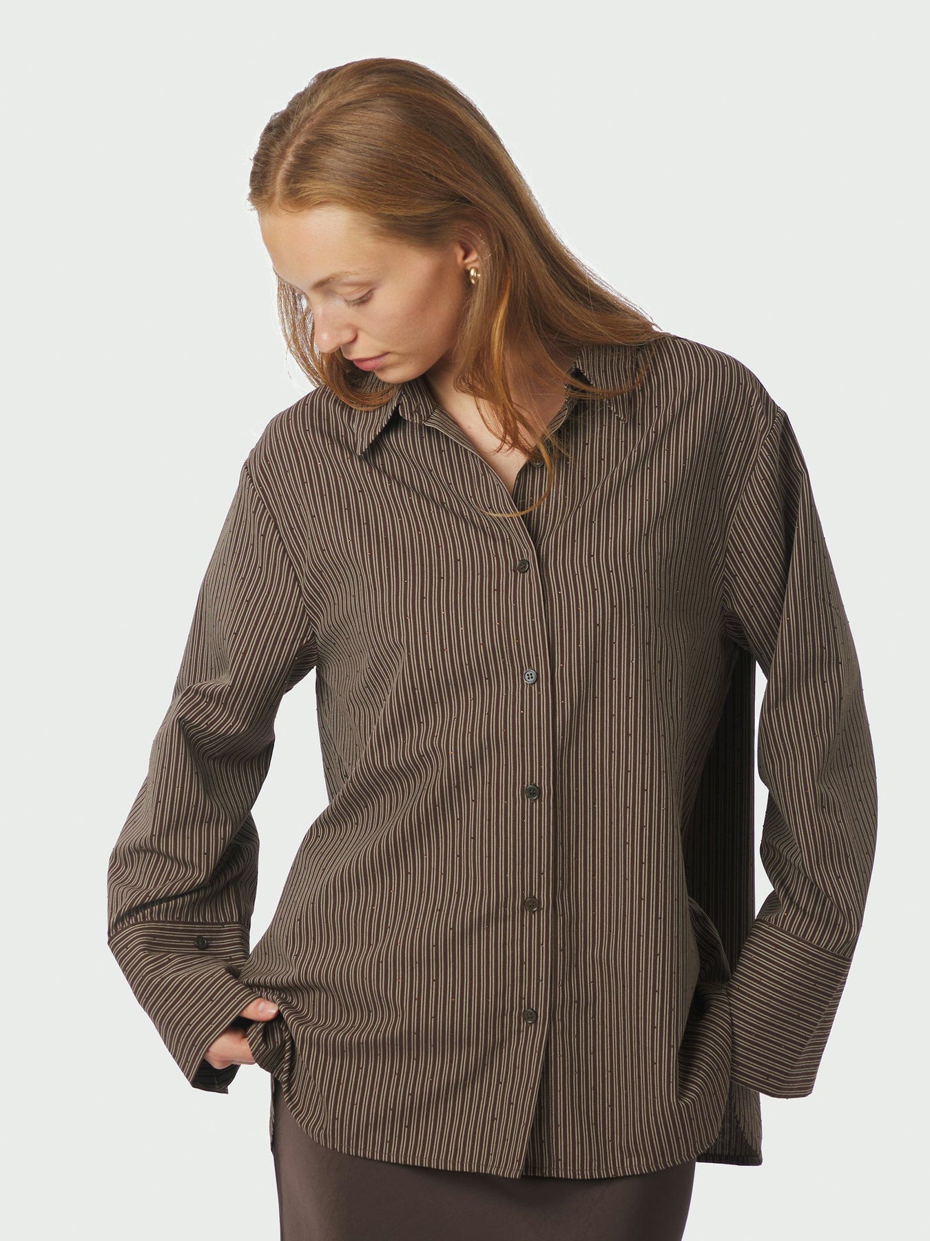 Dita Striped Line Skjorta - Mörkbrun