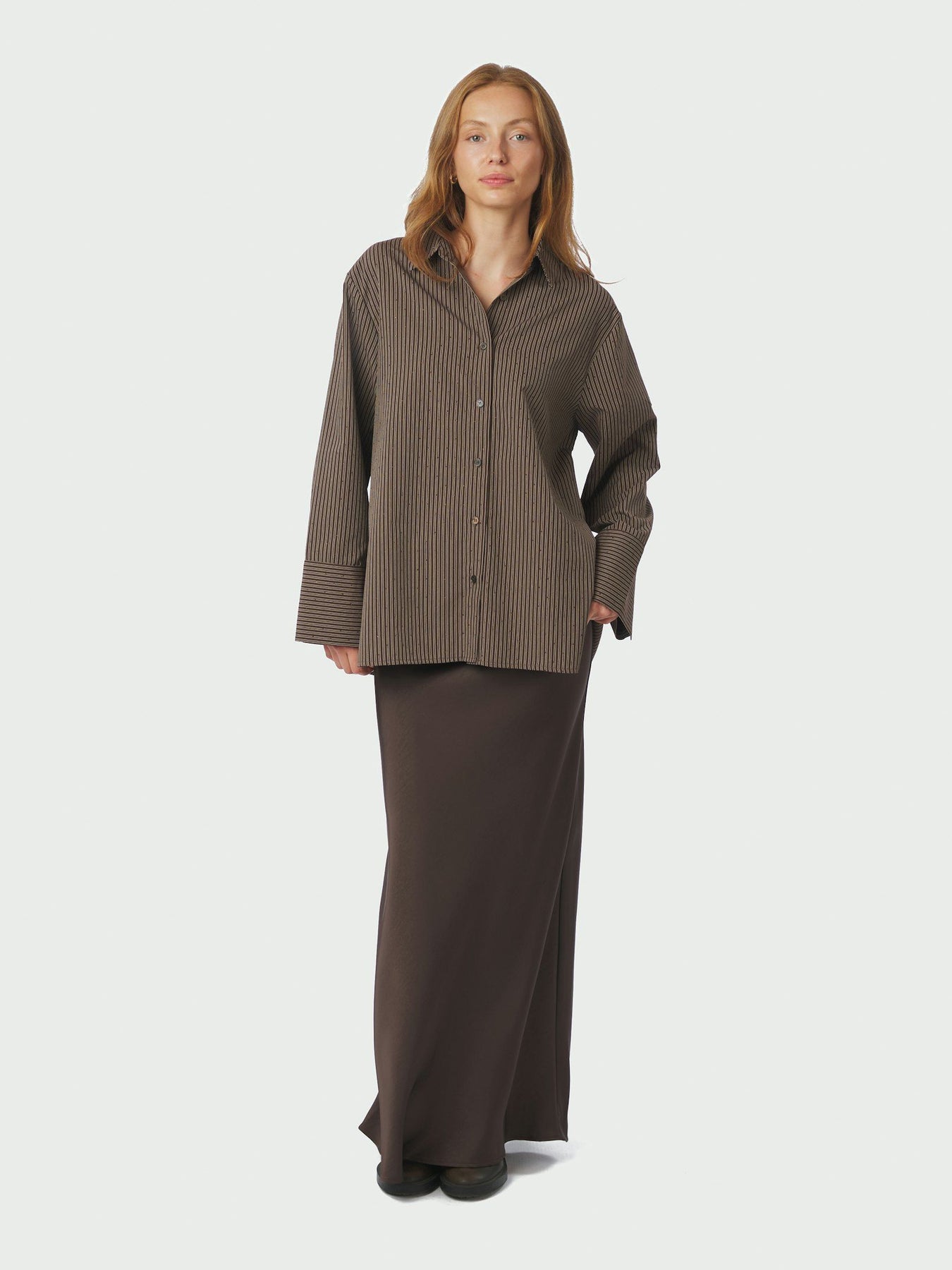 Dita Striped Line Skjorta - Mörkbrun