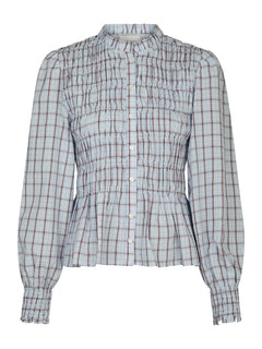 Mocca Smock Check Blouse - Light Blue