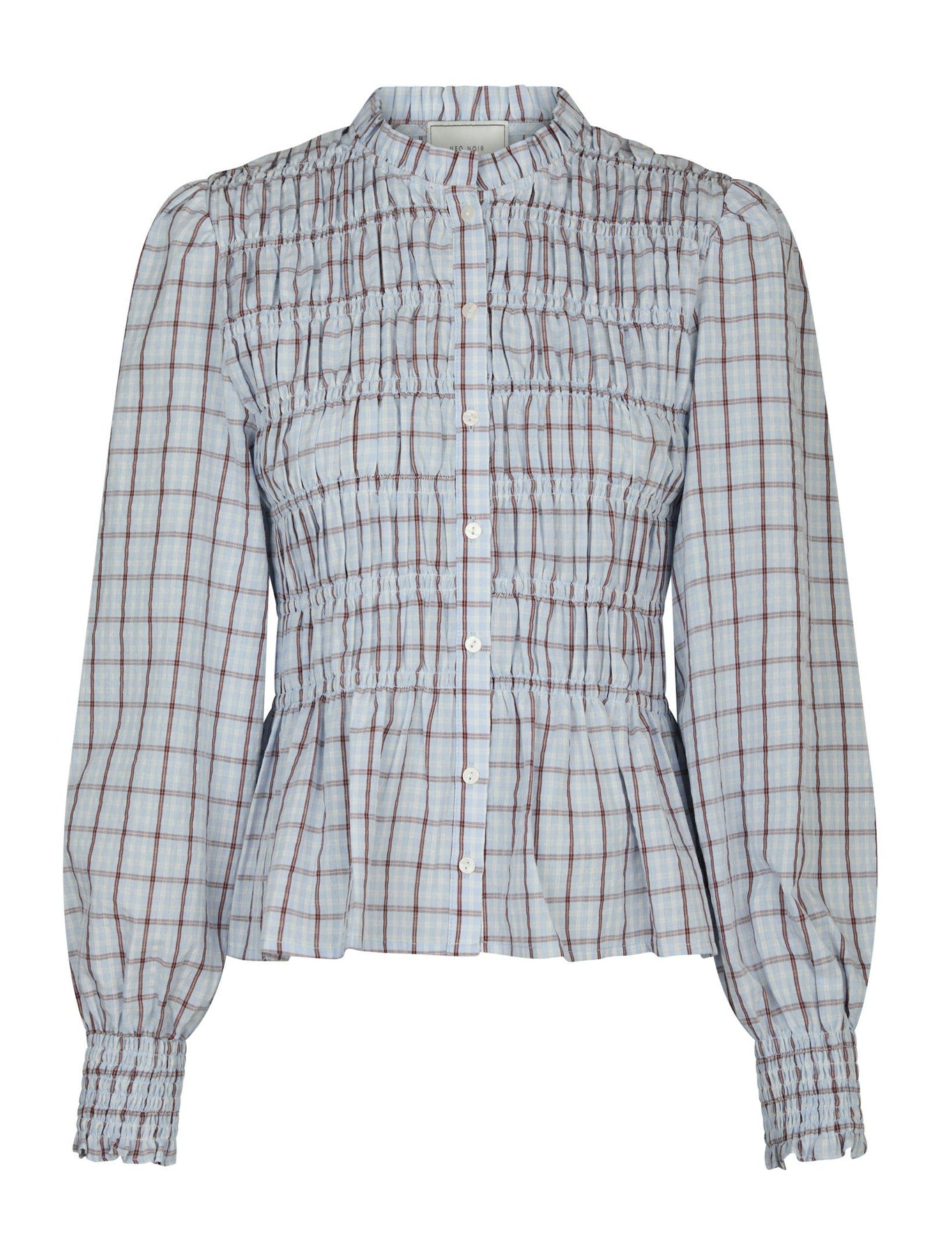 Mocca Smock Check Blus - Light Blue