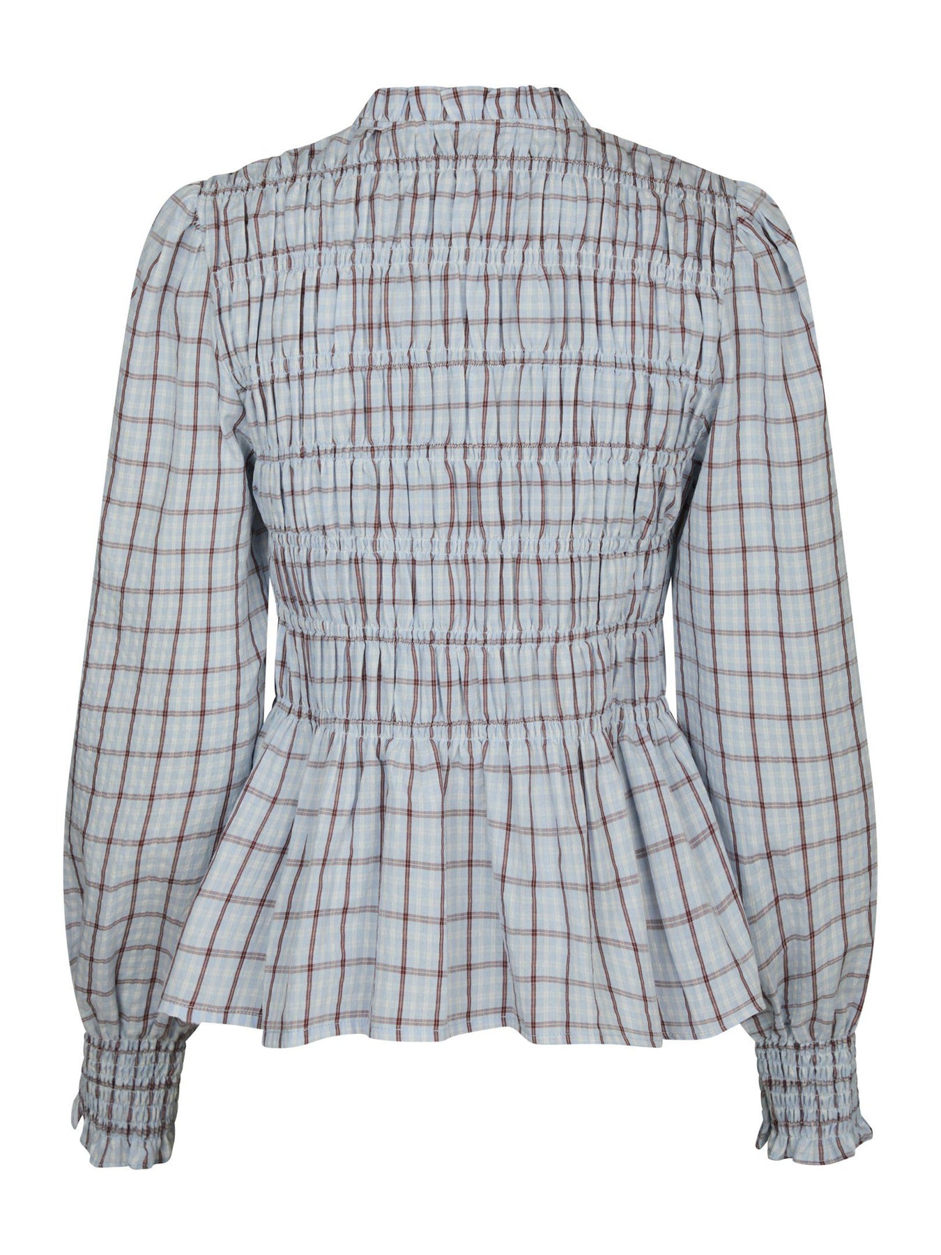 Mocca Smock Check Blus - Light Blue