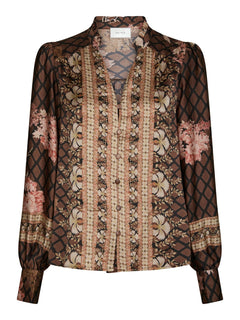 Massima Botanical Border Blouse - Black