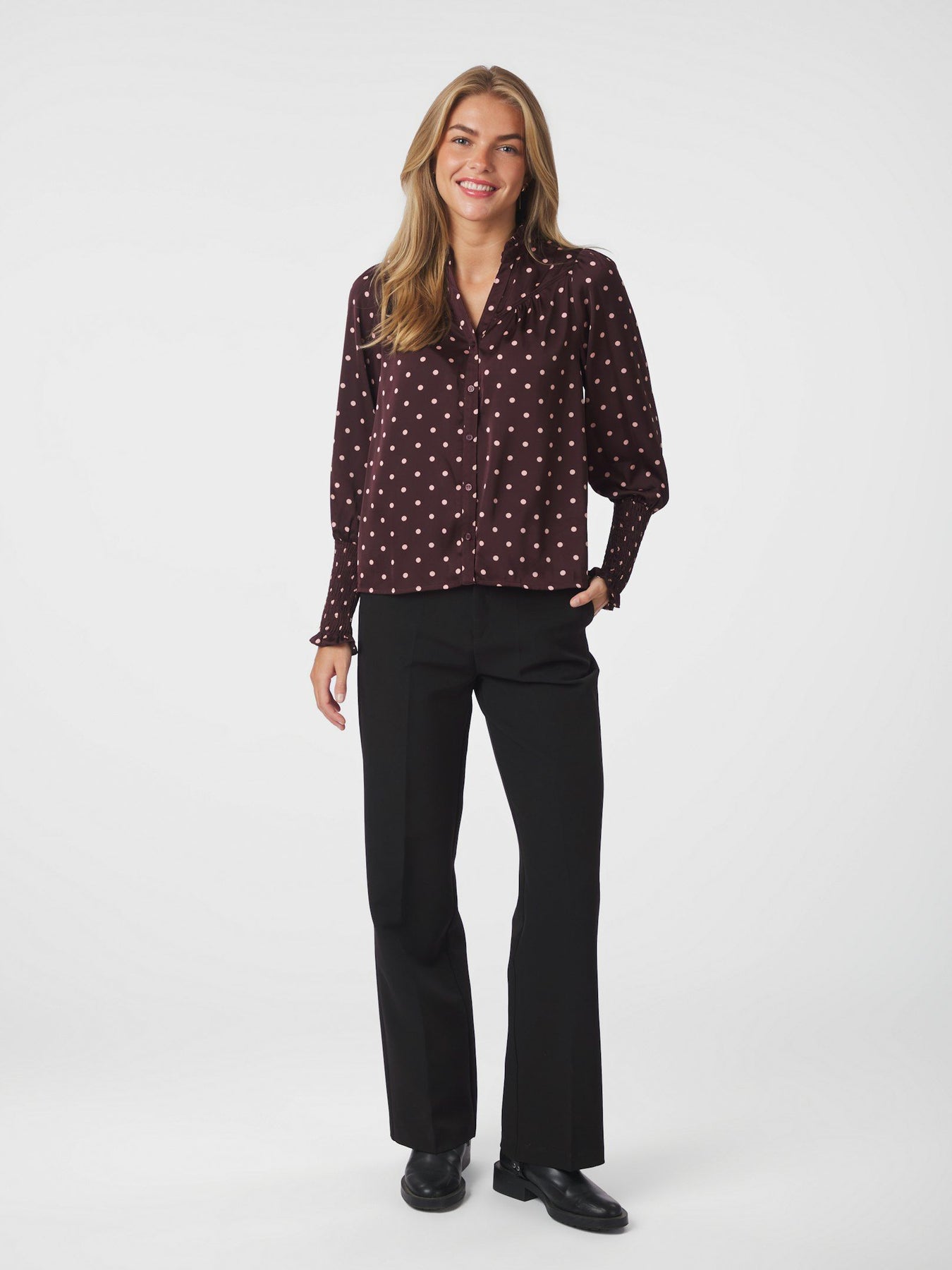 Camisa Dot Blouse - Burgundy
