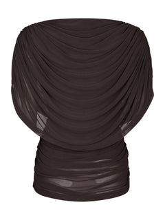 Cottuna Drapy Mesh Top - Brown