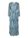 Denila Crepe Print Klänning - Dusty Blue