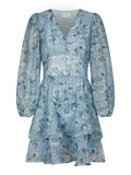 Mabella Crepe Print Dress - Dusty Blue