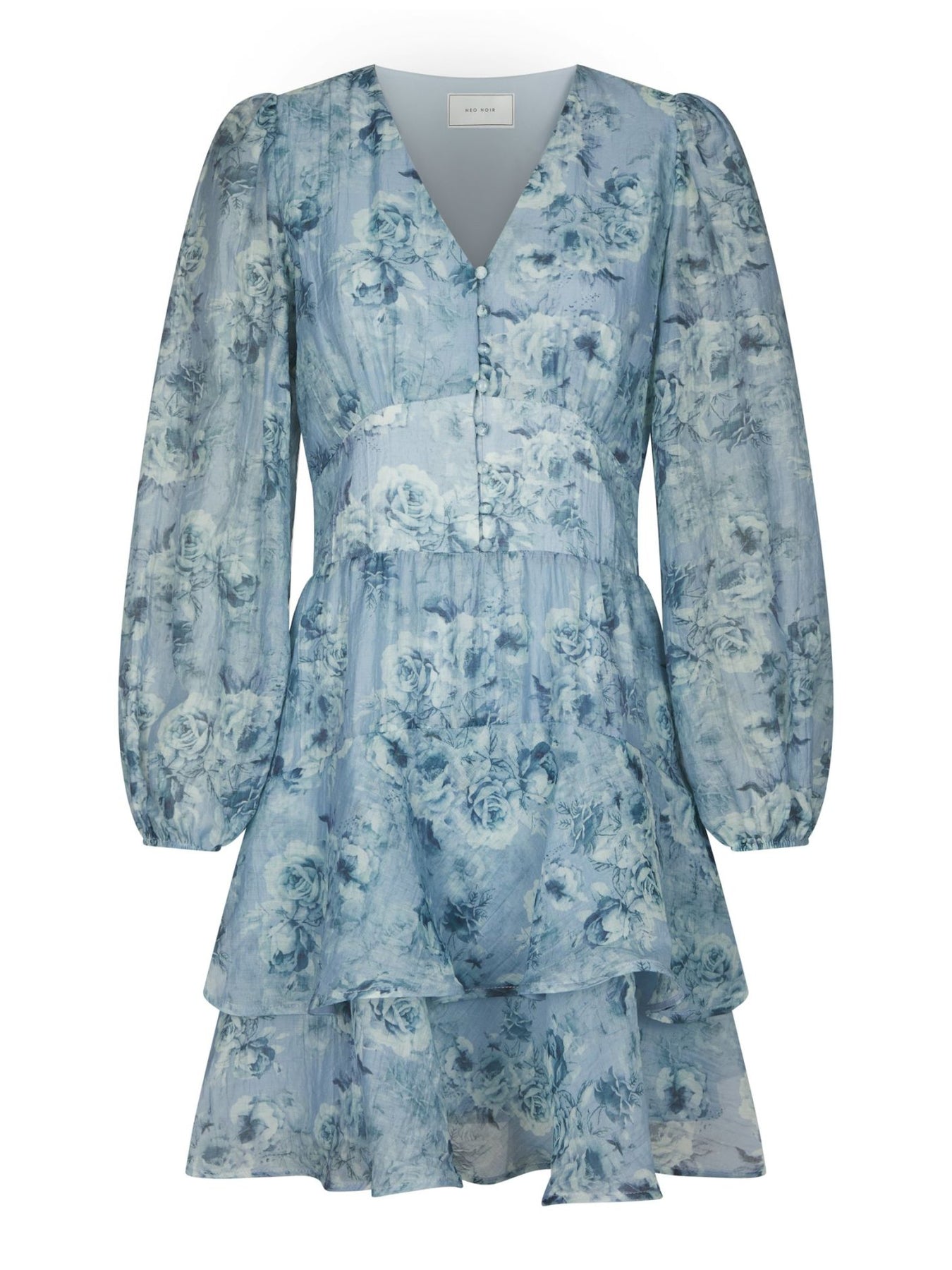 Mabella Crepe Print Dress - Dusty Blue