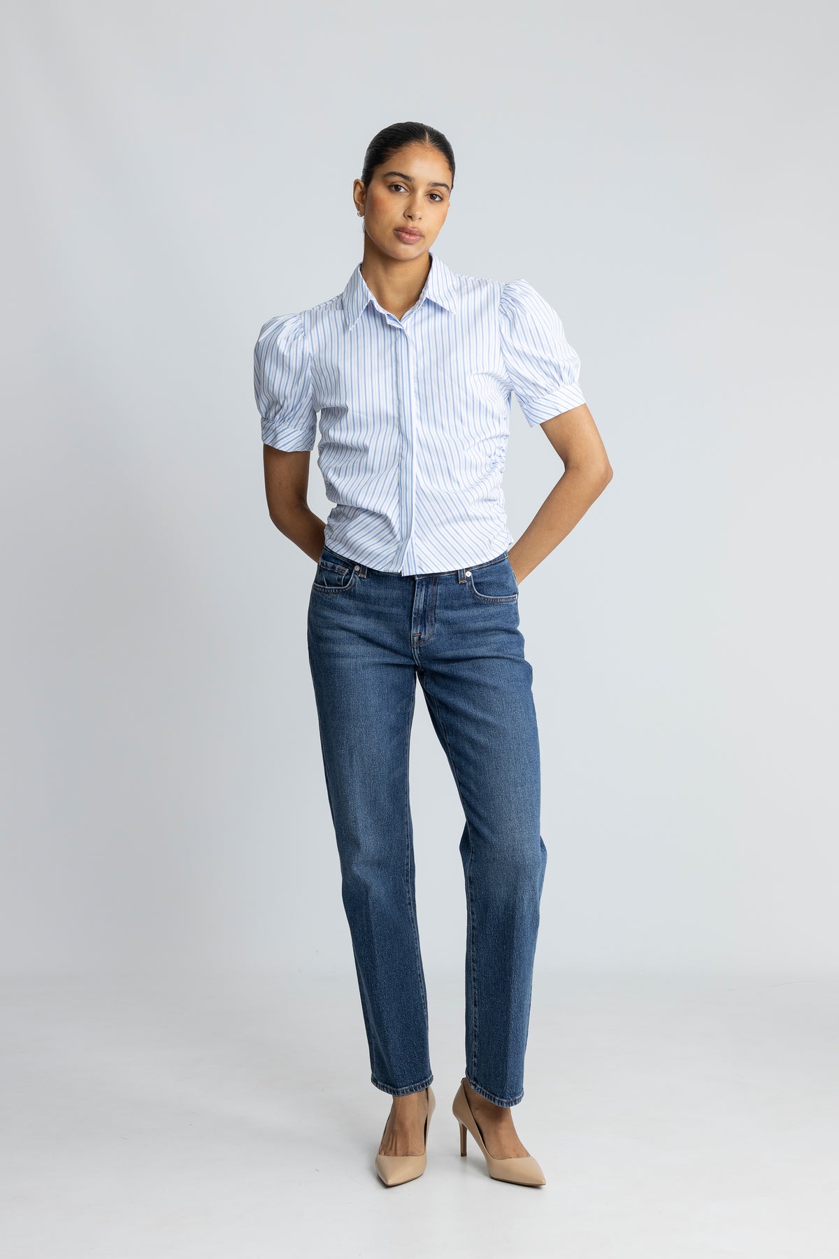 Frannie Stripe Shirt - White/Light Blue