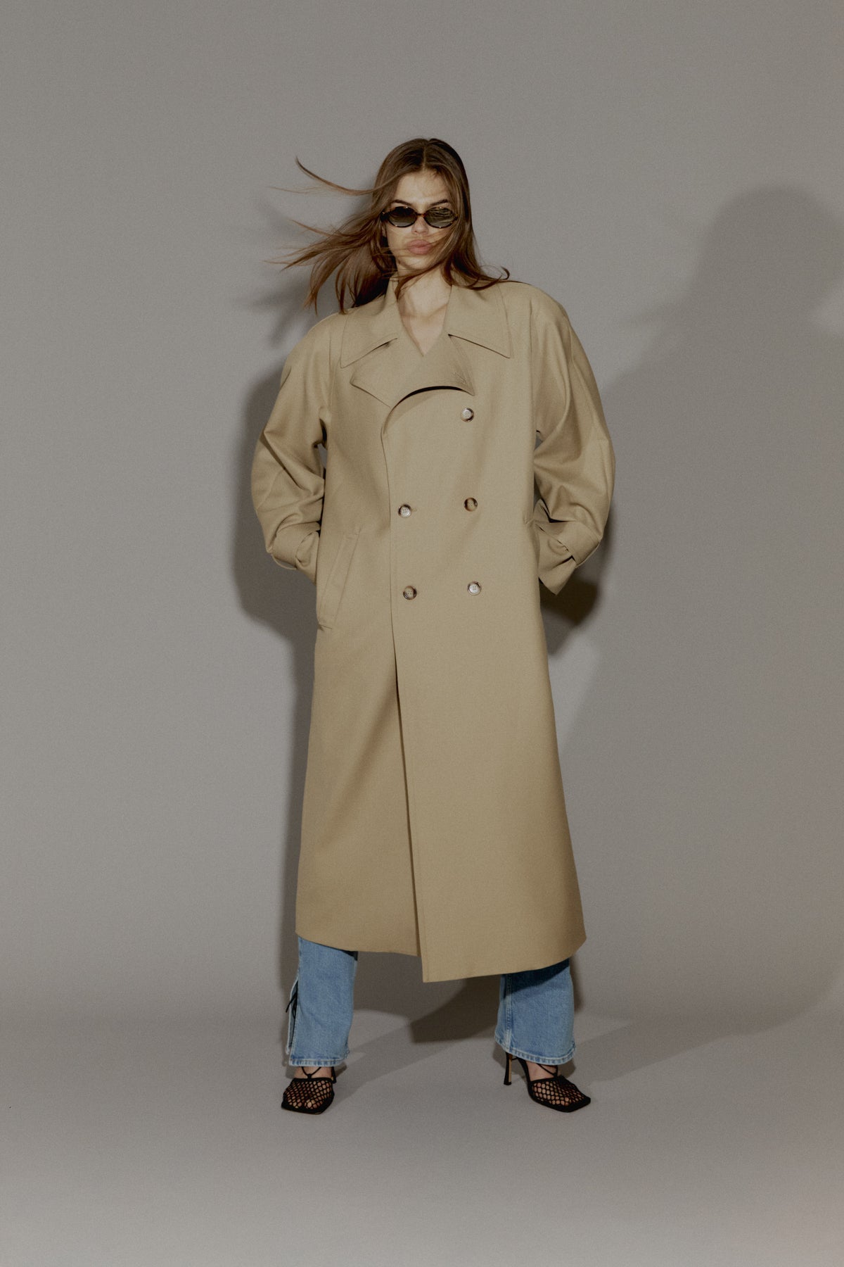 Trenchcoat i ullblandning - Beige