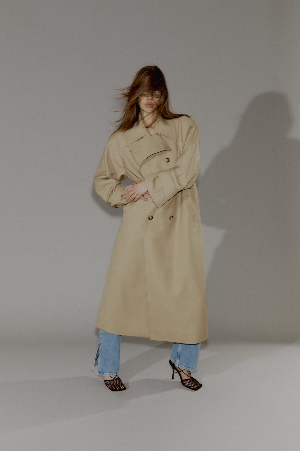 Trenchcoat i ullblandning - Beige