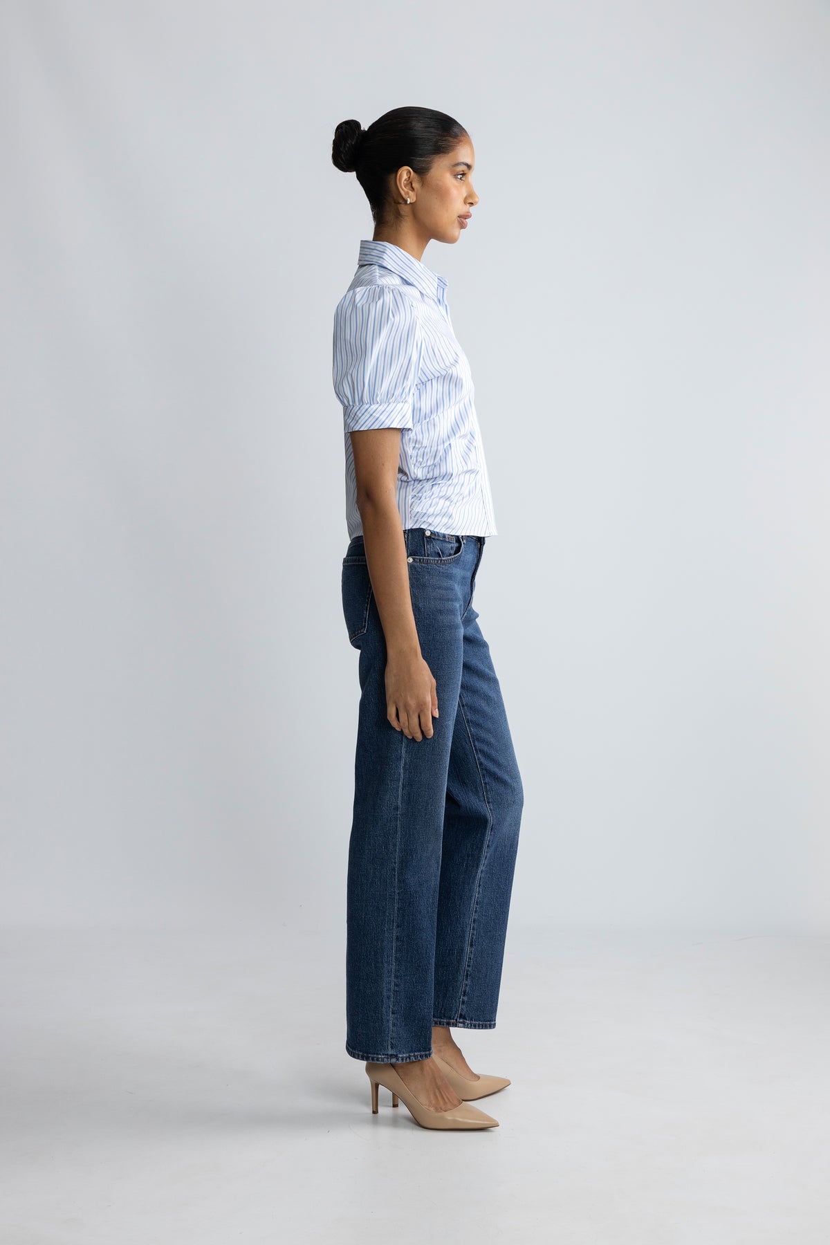 Frannie Stripe Shirt - White/Light Blue