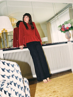 Thora O-Neck Frill Knit - Rhythmic Red
