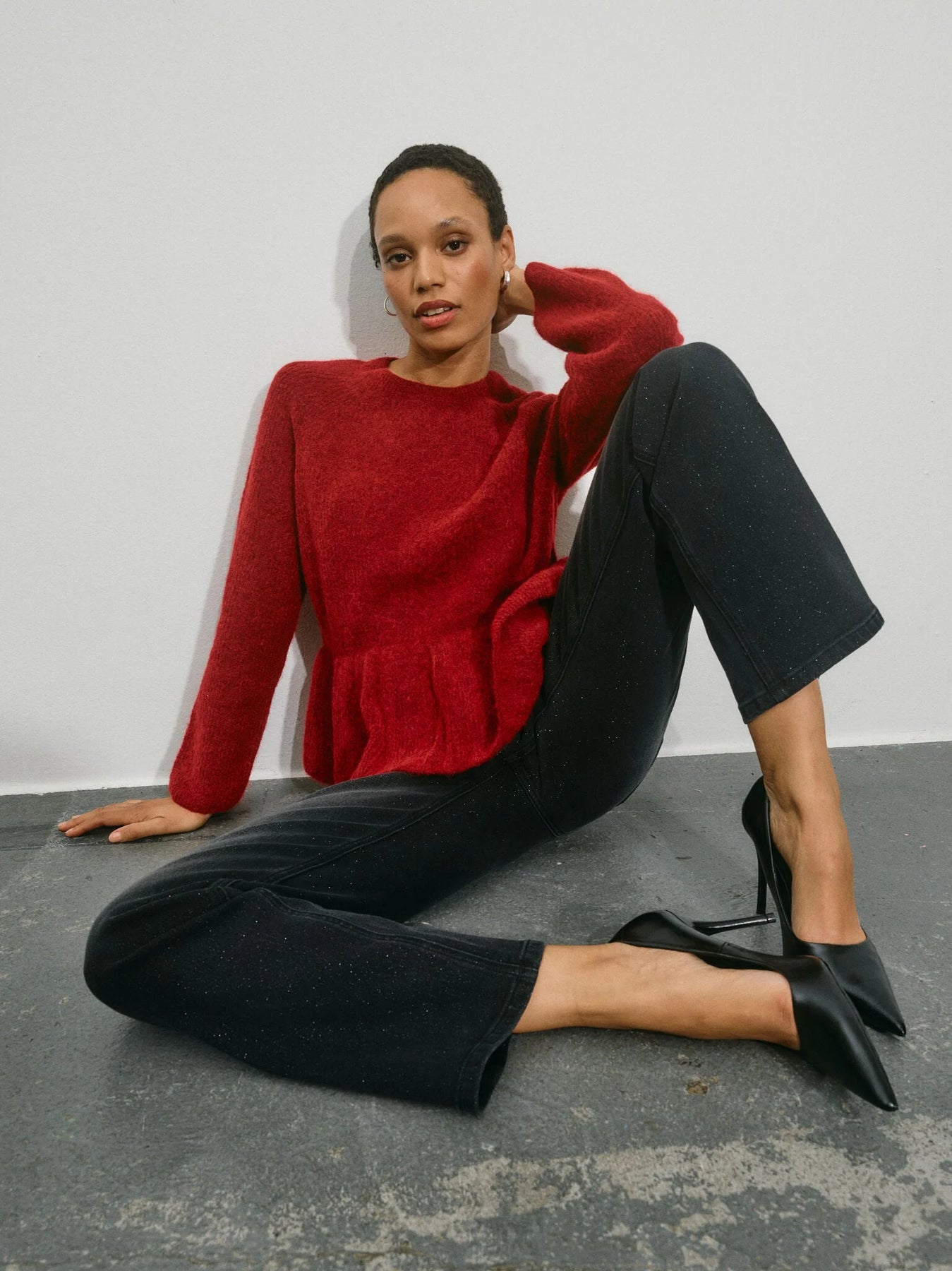 Thora O-Neck Frill Knit - Rhythmic Red