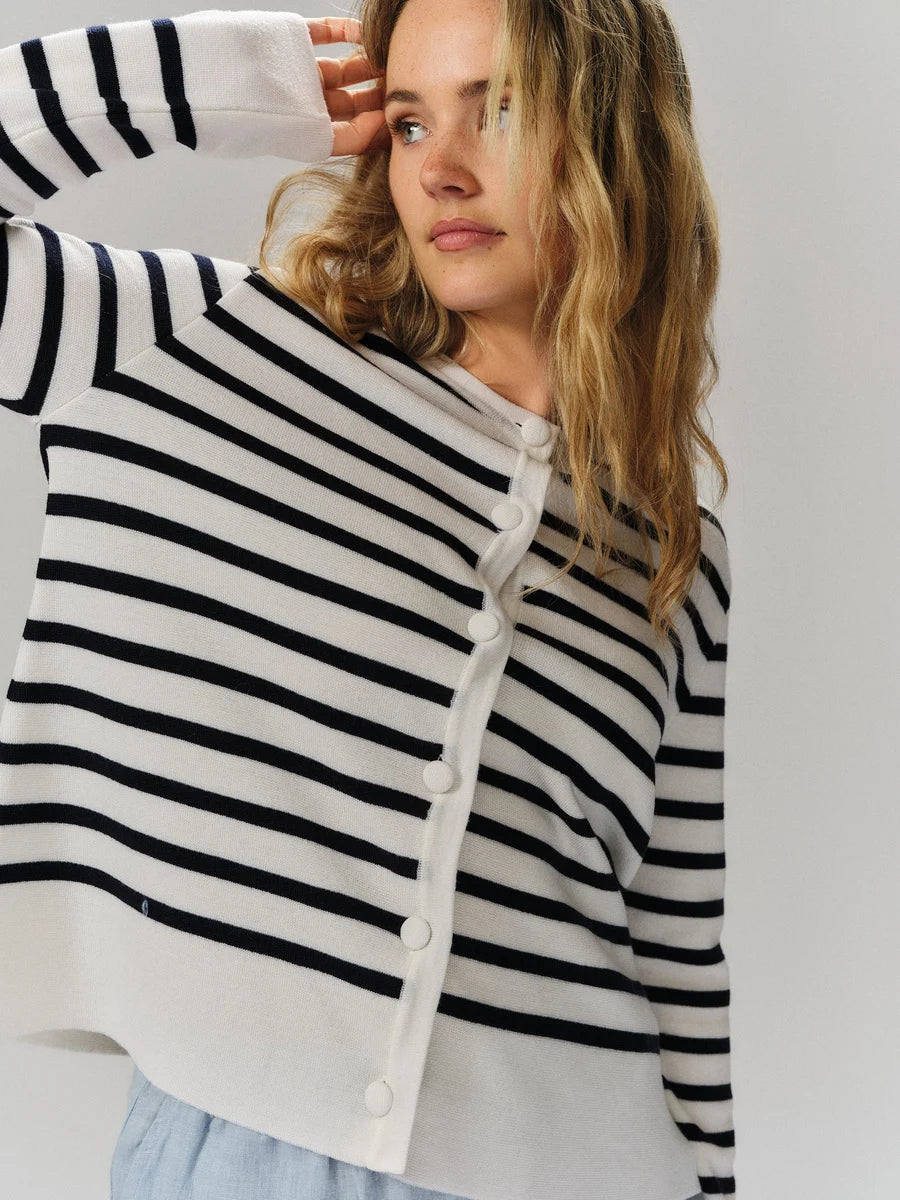 Ella & il Sissy Merino Jacket - Vit med marinblå ränder