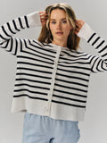 Ella & il Sissy Merino Jacket - Vit med marinblå ränder