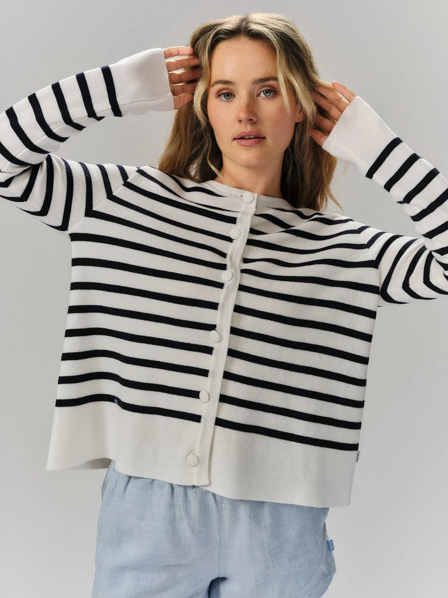 Ella & il Sissy Merino Jacket - Vit med marinblå ränder