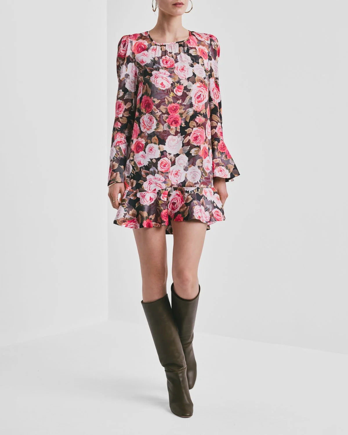Satin Shift Dress - Midnight Roses