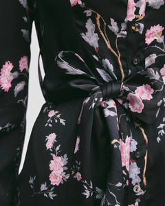 Satin Belt Dress - Midnight Garden