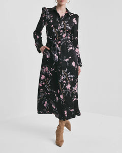 Satin Belt Dress - Midnight Garden