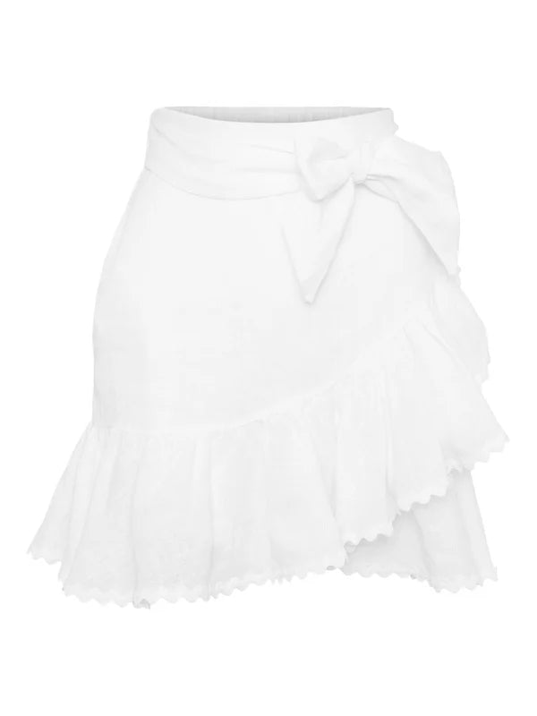Julli Wavy Linen Skirt - White
