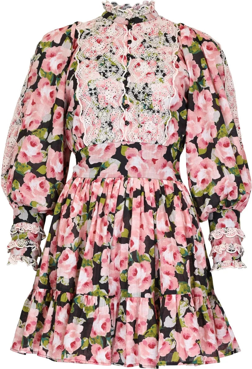 Cotton Slub Mini Dress - Rose Bouquet