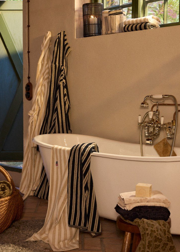 Striped Terry Towel 30X50 - Blackish Navy/ Lt Beige