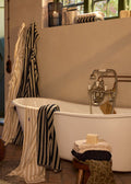 Randig frottéhandduk 50x70 - Blackish Navy / Ljusbeige
