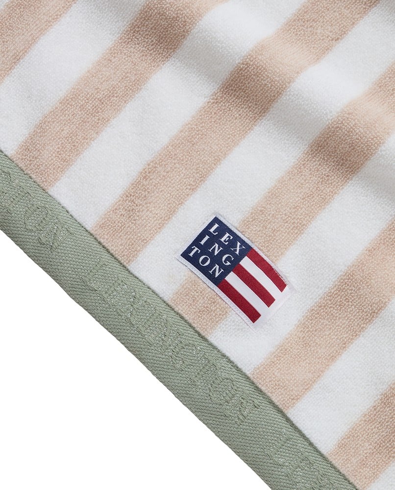 Block Striped Strandhandduk 100x180 - Moonbeam/White/Vintage Green