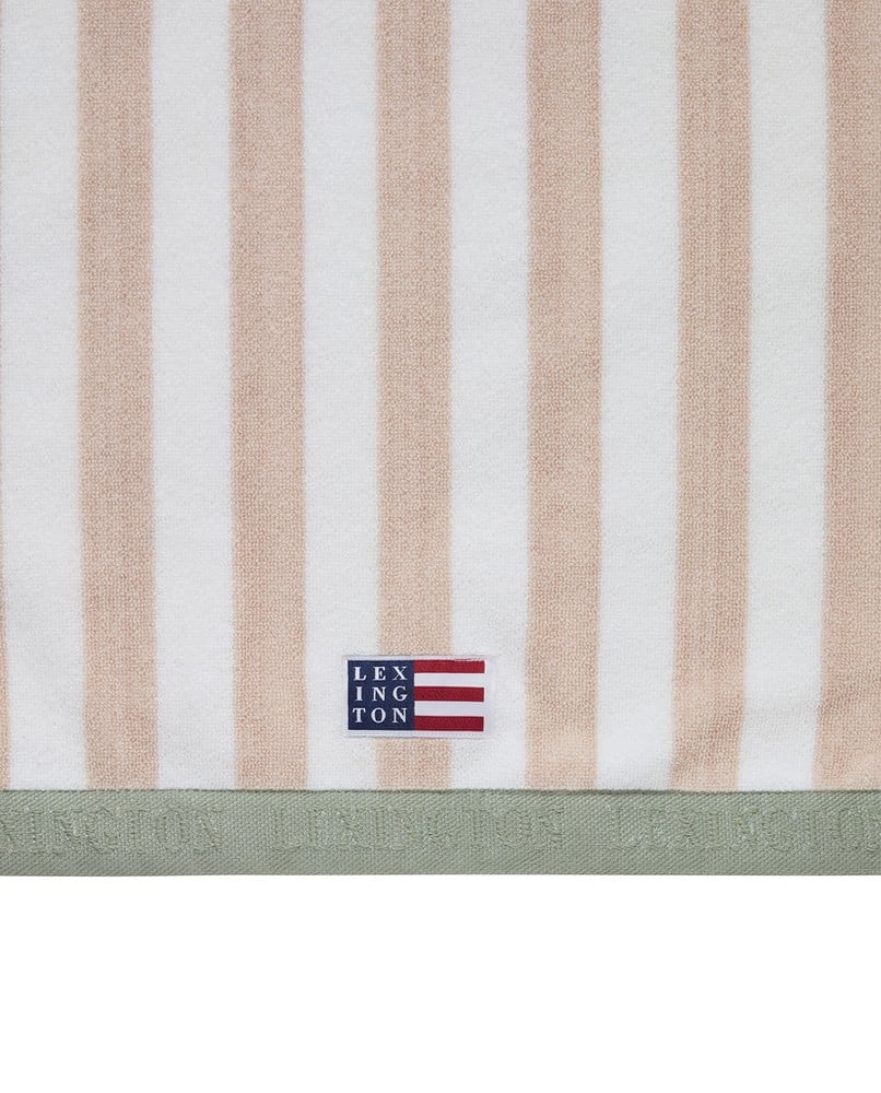 Block Striped Strandhandduk 100x180 - Moonbeam/White/Vintage Green