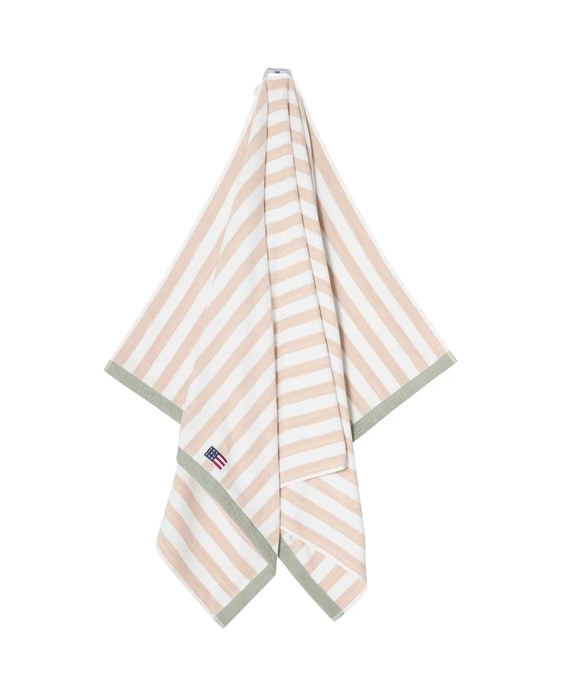 Block Striped Strandhandduk 100x180 - Moonbeam/White/Vintage Green