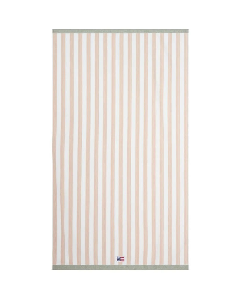 Block Striped Strandhandduk 100x180 - Moonbeam/White/Vintage Green