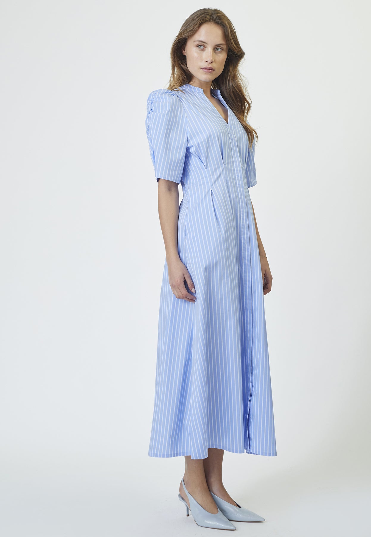 Co'Couture Micacc Stripe Pleat Dress - Pale Blue
