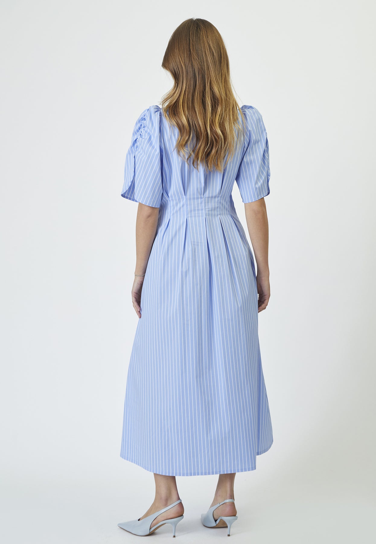 Co'Couture Micacc Stripe Pleat Dress - Pale Blue