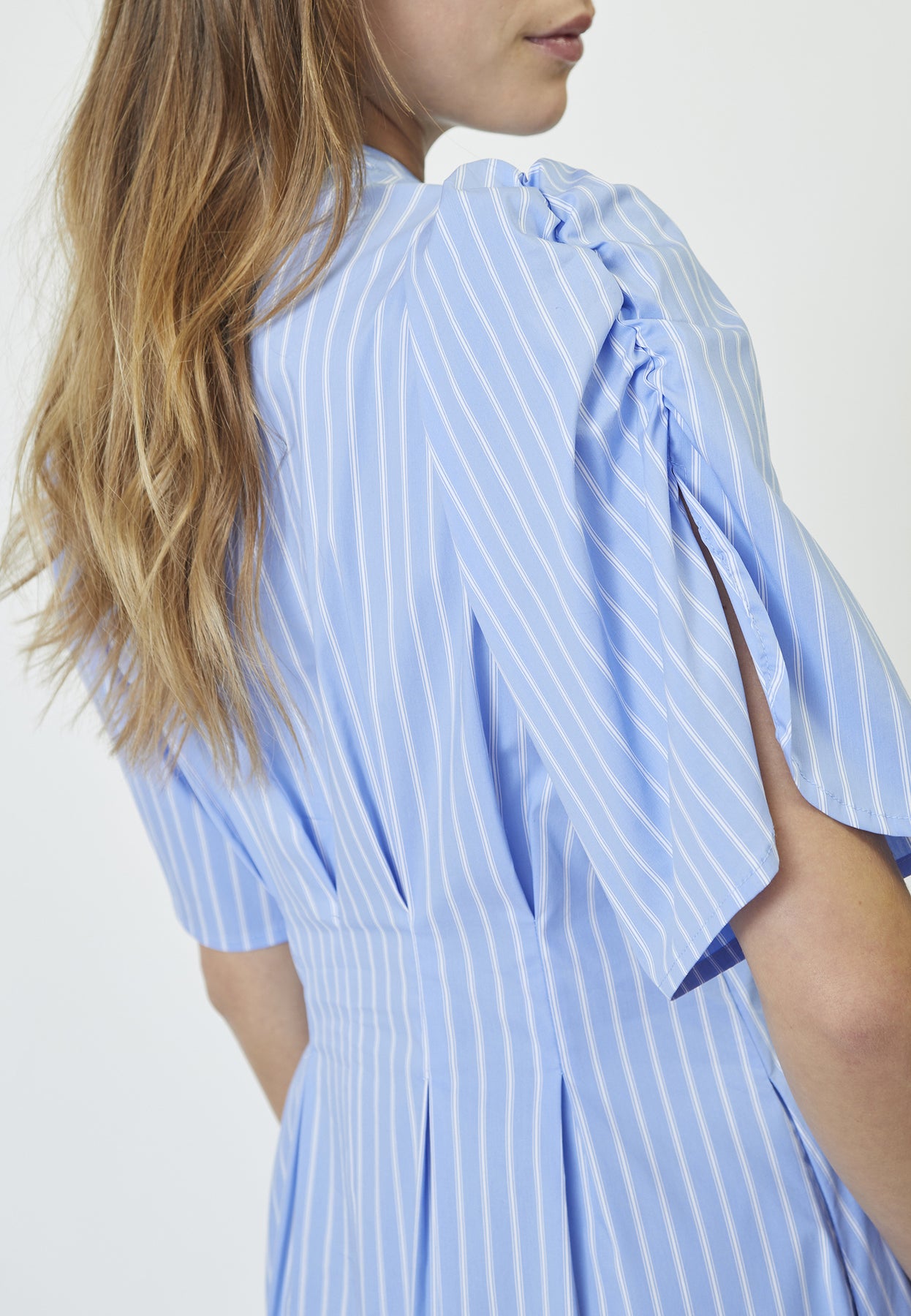 Co'Couture Micacc Stripe Pleat Dress - Pale Blue