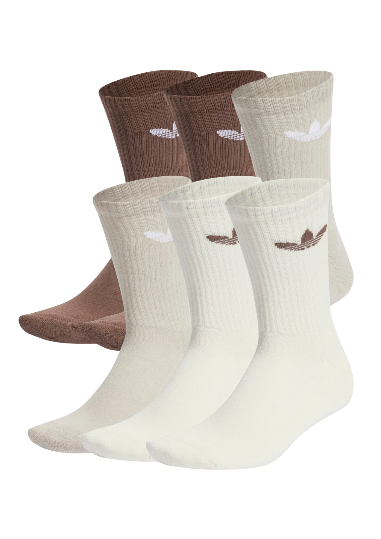Trefoil Cushion Crew Socks 6-Pack - Earth Strata/Putty Grey/Ivory