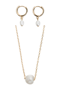 Pearl Necklace And Earrings Gift Set - Guld