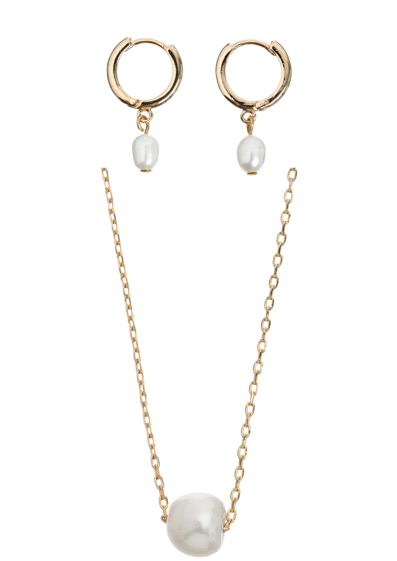 Pearl Necklace And Earrings Gift Set - Guld