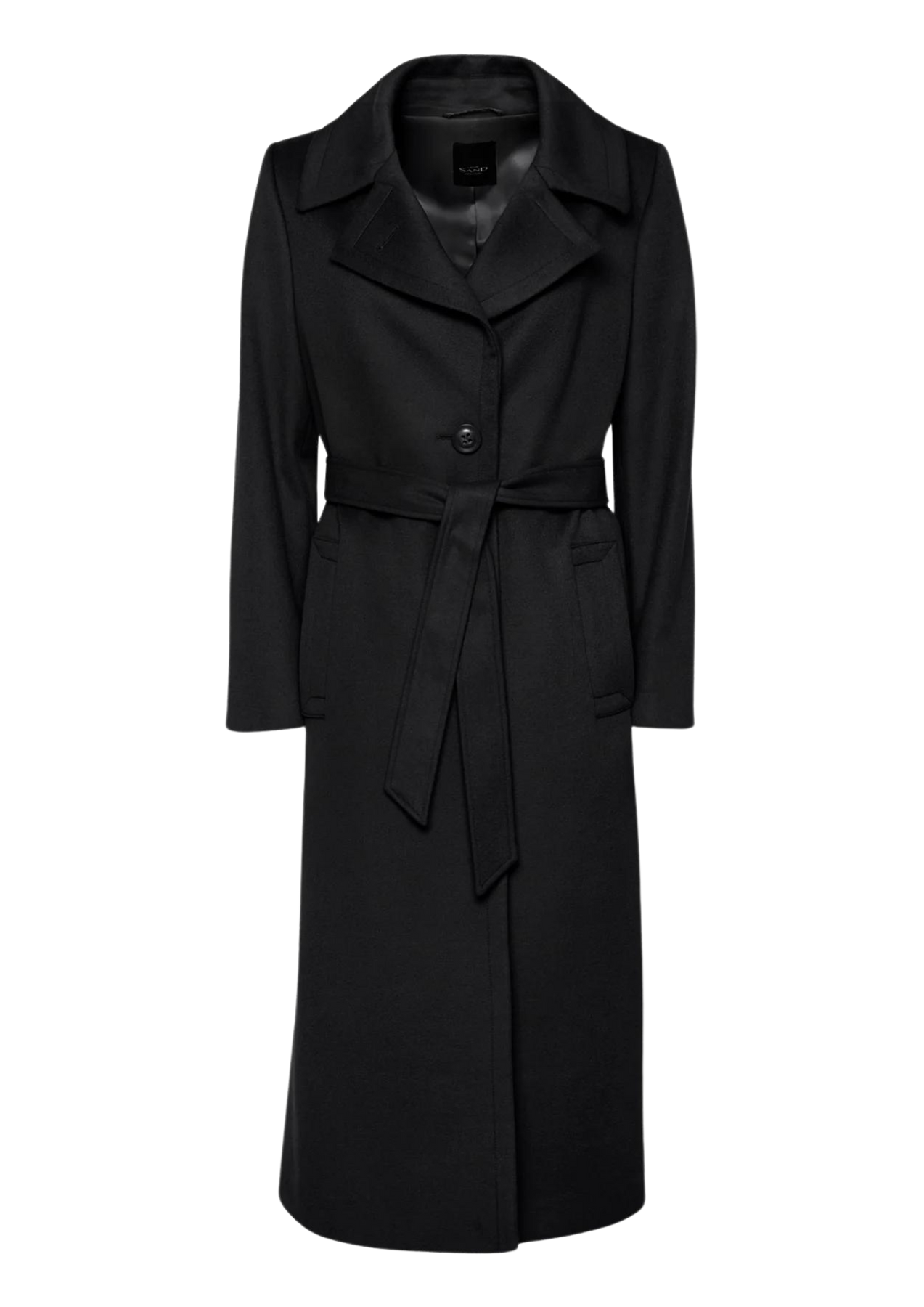 Cashmere Coat W Clareta Belt Long - Svart