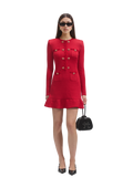 Knit Heart Buttoned Mini Dress - Red