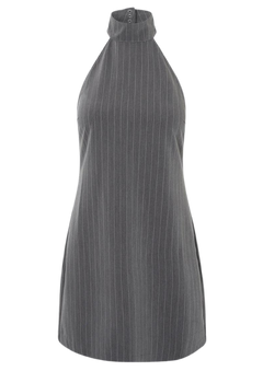 Emilia Halterneck Dress - Grey Pinstripe