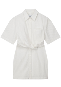 Deconstructed Short Sleeve Dress - Irregular White Stripe