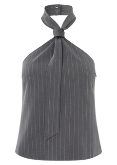 Emilia Tie Top - Grey Pinstripe