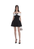 Knit Bow Mini Dress - Black