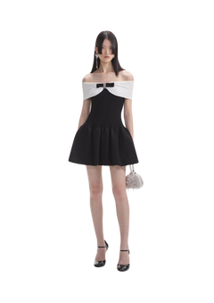 Knit Bow Mini Dress - Black