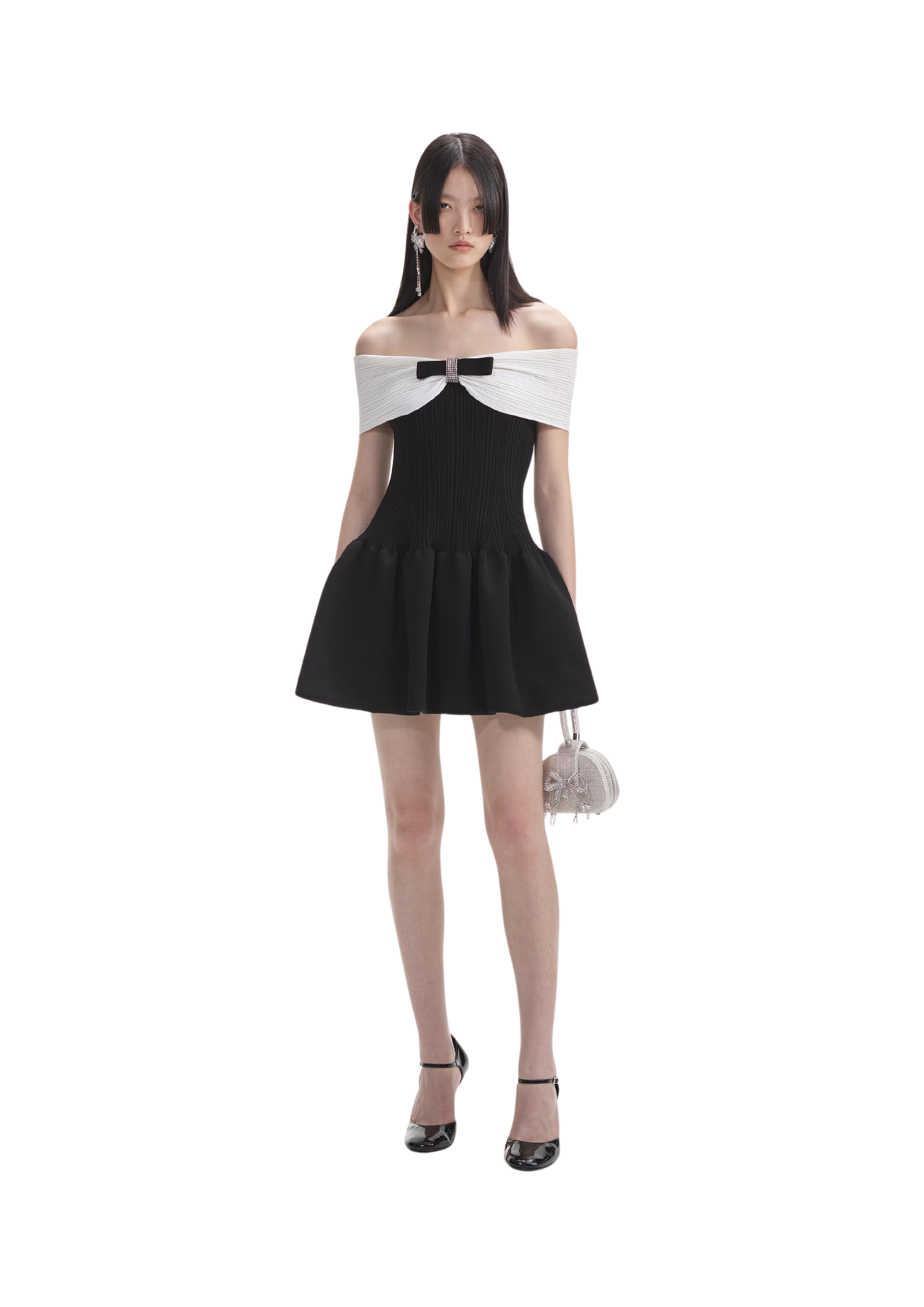 Knit Bow Mini Dress - Black