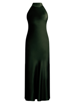 Lola Satin Halter Maxi Dress - Dark Green