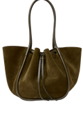 Large Ruched Tote Soft Suede - Olivgrön